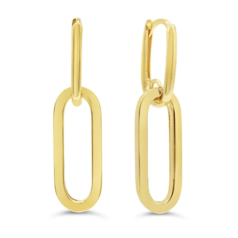10K Yellow Gold Dangling Paperclip Earrings