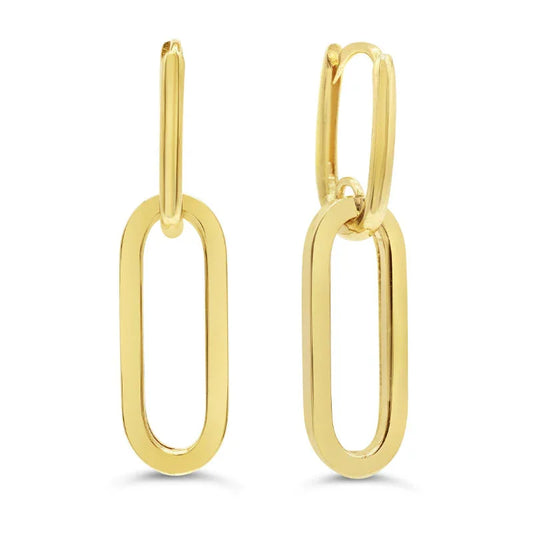 10K Yellow Gold Dangling Paperclip Earrings