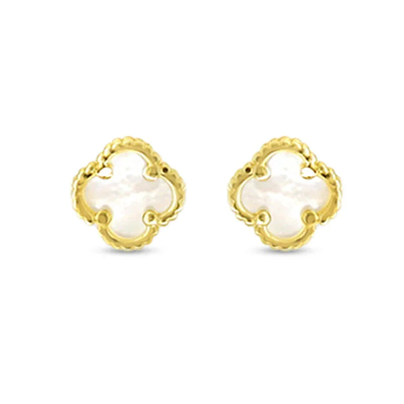 10K Yellow Gold Mini Mother of Pearl Clover Stud Earrings