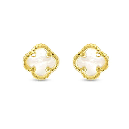 10K Yellow Gold Mini Mother of Pearl Clover Stud Earrings