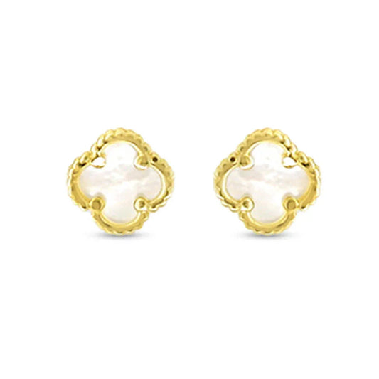 10K Yellow Gold Mini Mother of Pearl Clover Stud Earrings