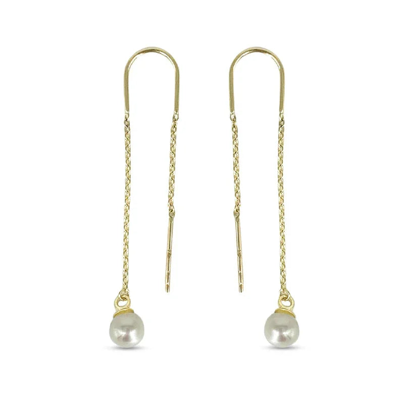 10K Yellow Gold Dangling Pearl Earrings