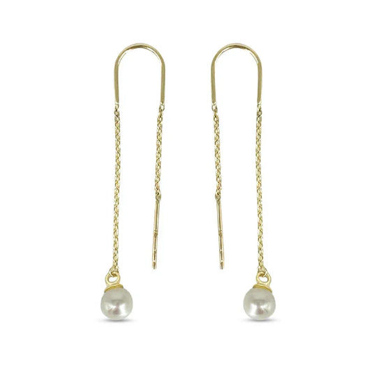 10K Yellow Gold Dangling Pearl Earrings