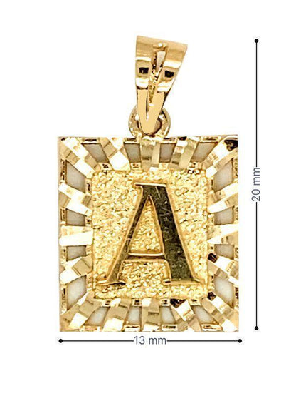 10K Yellow Gold Initial Letter A Square Pendant