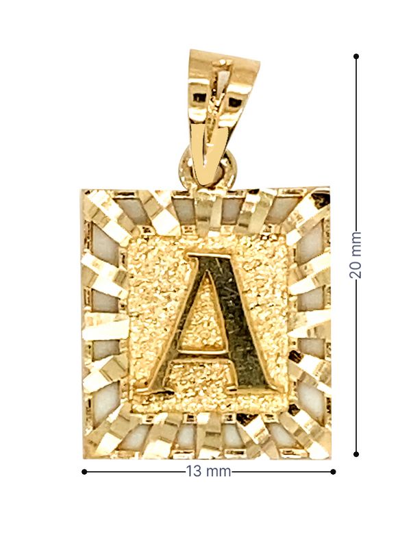 10K Yellow Gold Initial Letter A Square Pendant