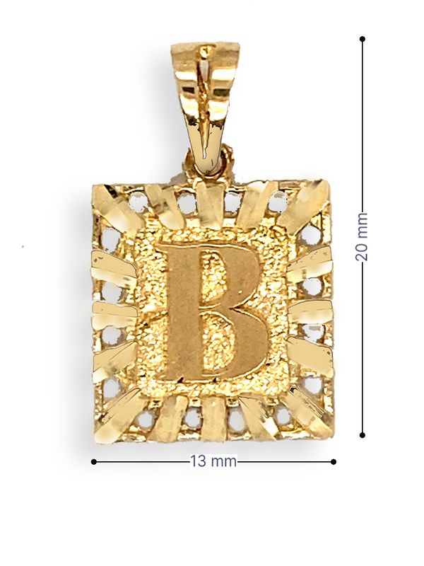 10 Karat Yellow Gold Initial Letter B Square Pendant