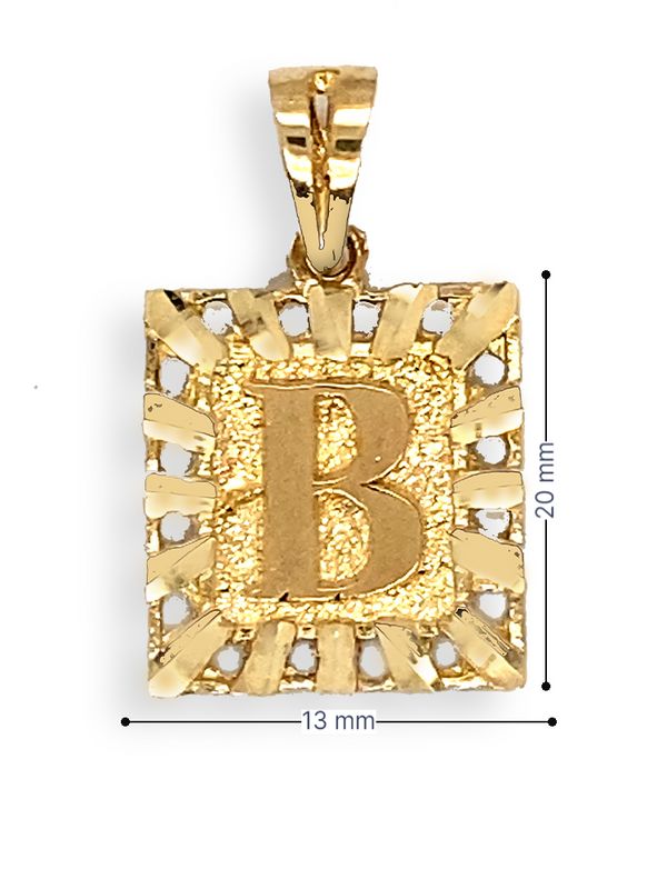 10 Karat Yellow Gold Initial Letter B Square Pendant