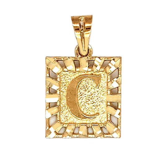 10 Karat Yellow Gold Letter C Initial Square Pendant