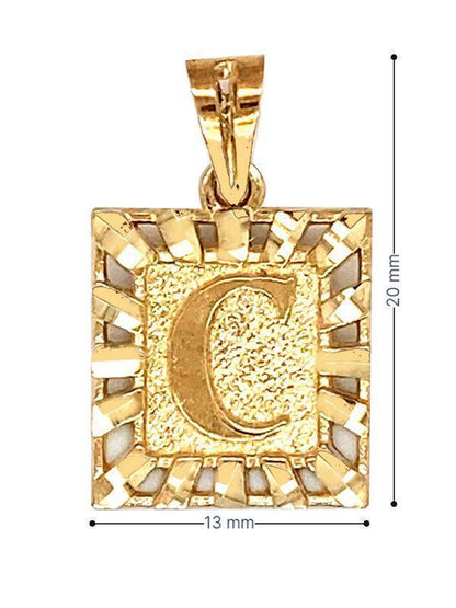 10 Karat Yellow Gold Letter C Initial Square Pendant