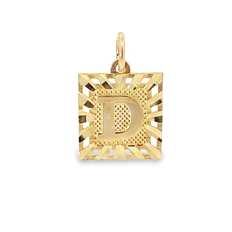 Initial Letter D Square Pendant in 10K Yellow Gold