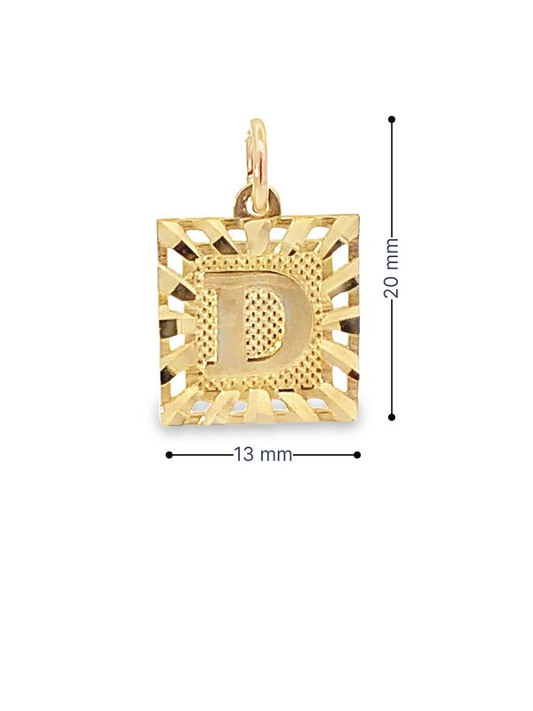 Initial Letter D Square Pendant in 10K Yellow Gold