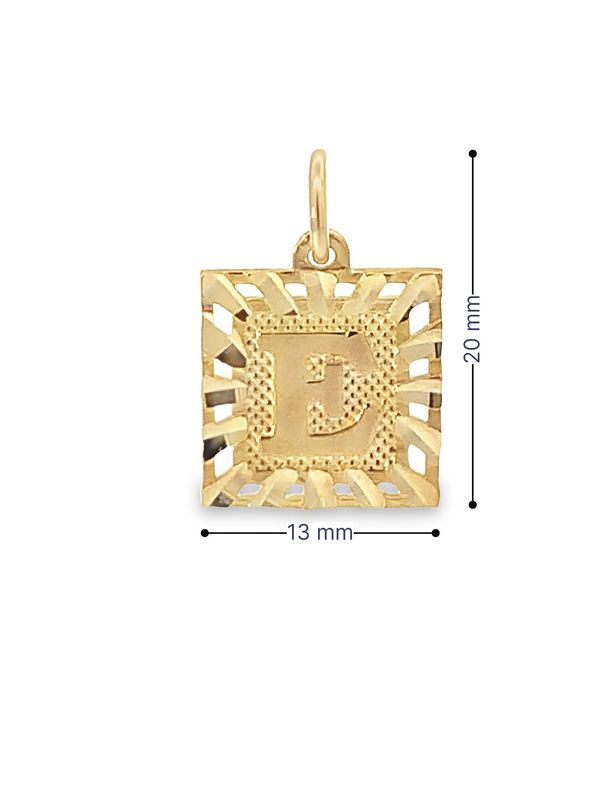 10K Yellow Gold Initial Letter E Square Pendant