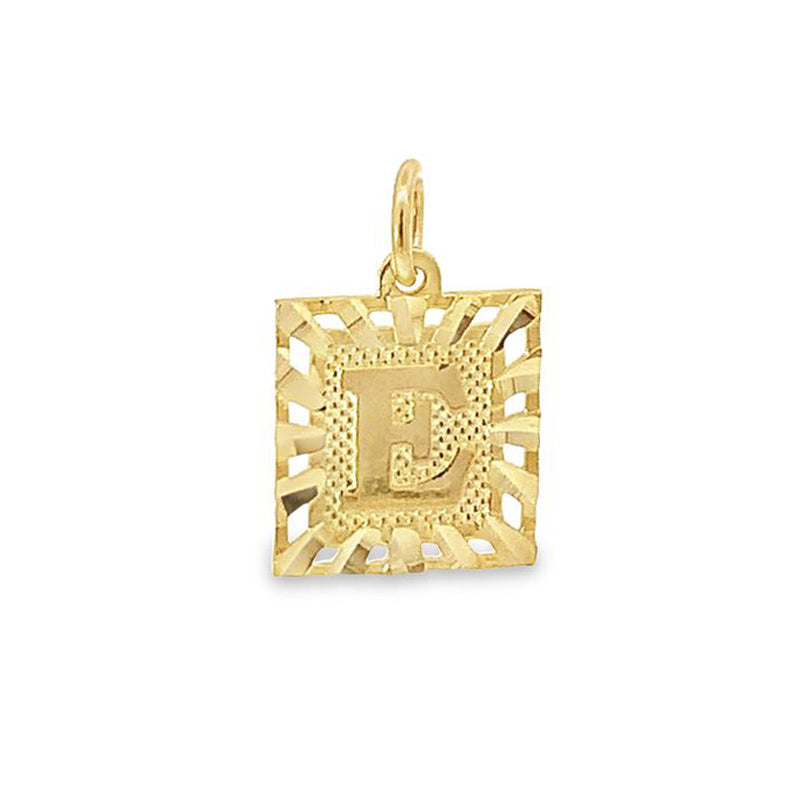 10K Yellow Gold Initial Letter E Square Pendant