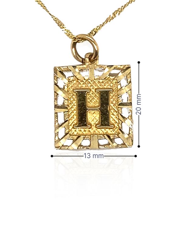 10K Yellow Gold Initial Letter H Square Pendant