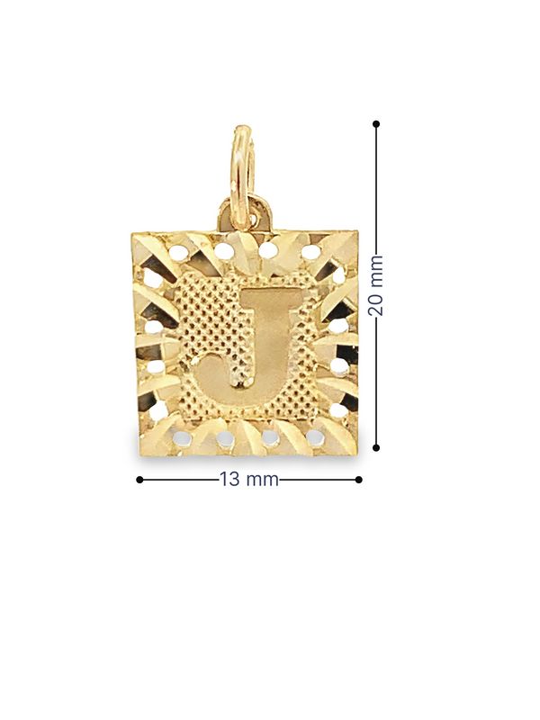 Initial Letter J Square Pendant in 10K Yellow Gold