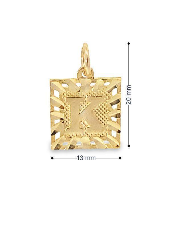 Initial Letter K Square Pendant in 10K Yellow Gold