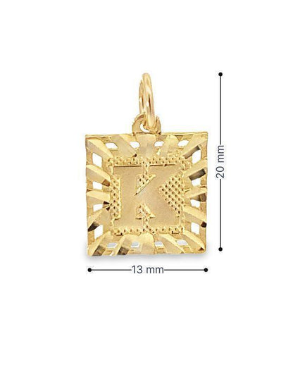 Initial Letter K Square Pendant in 10K Yellow Gold