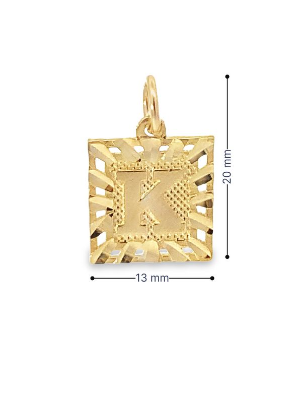 Initial Letter K Square Pendant in 10K Yellow Gold