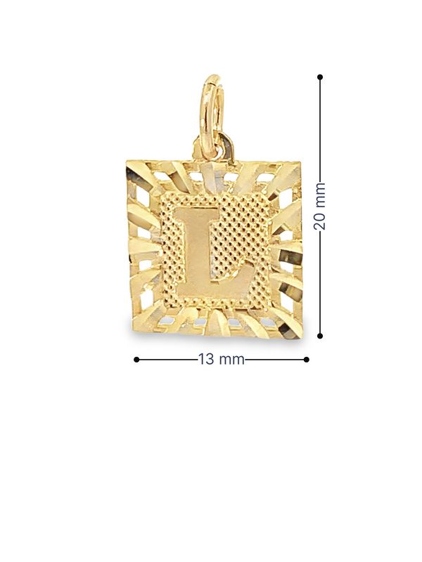 10K Yellow Gold Initial Letter L Square Pendant