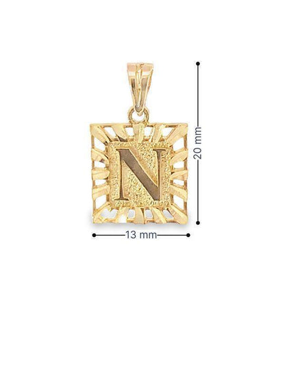 10K Solid Yellow Gold Initial Letter N Square Pendant
