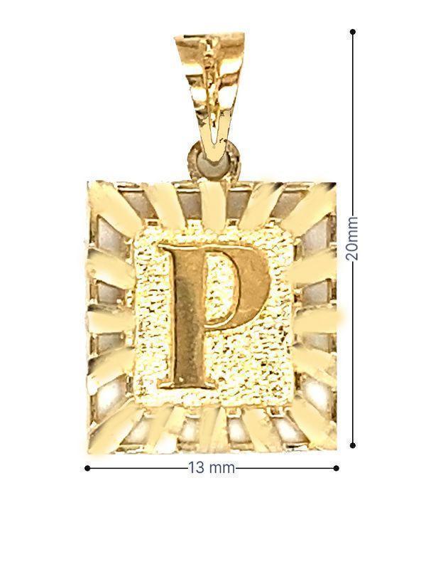 10 Karat Yellow Gold Initial Letter P Square Pendant