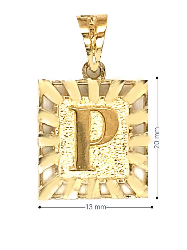 10 Karat Yellow Gold Initial Letter P Square Pendant