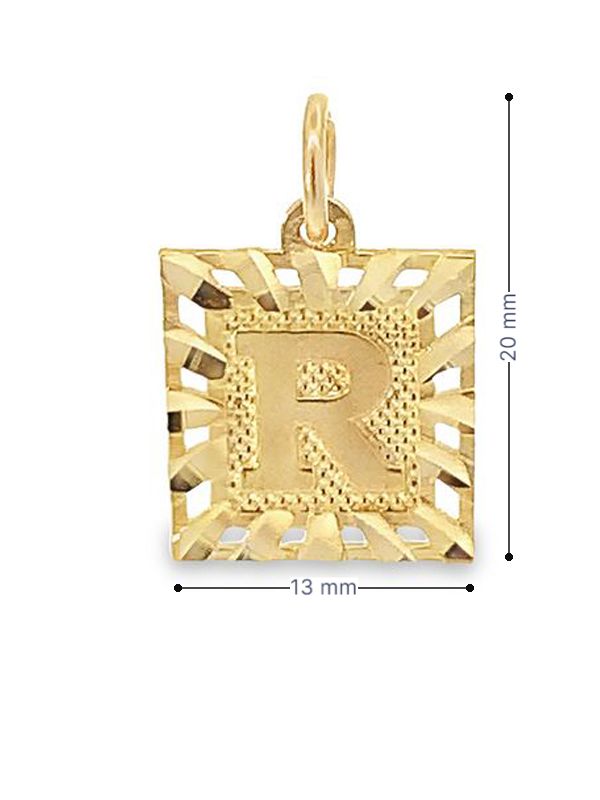 10K Yellow Gold Initial Letter R Square Pendant