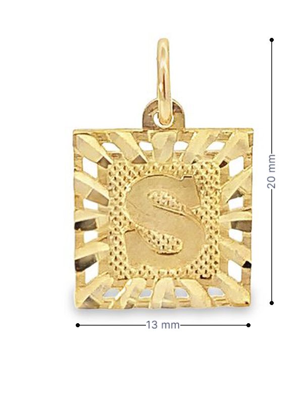Initial Letter S Square Pendant in 10K Yellow Gold