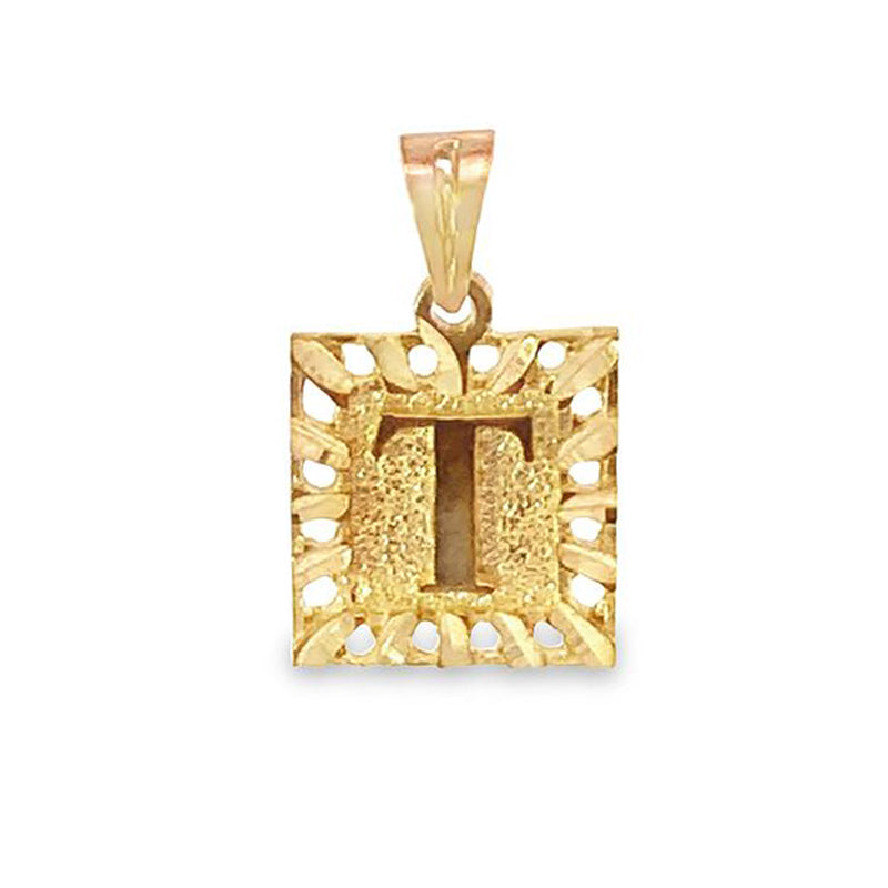 10K Yellow Gold Initial Letter T Square Pendant