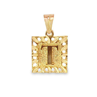 10K Yellow Gold Initial Letter T Square Pendant