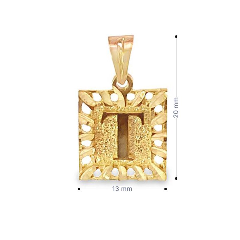 10K Yellow Gold Initial Letter T Square Pendant