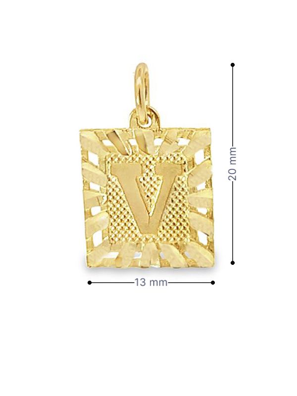 Initial Letter V Square Pendant in 10K Yellow Gold