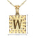 10K Solid Yellow Gold Initial Letter W Square Pendant