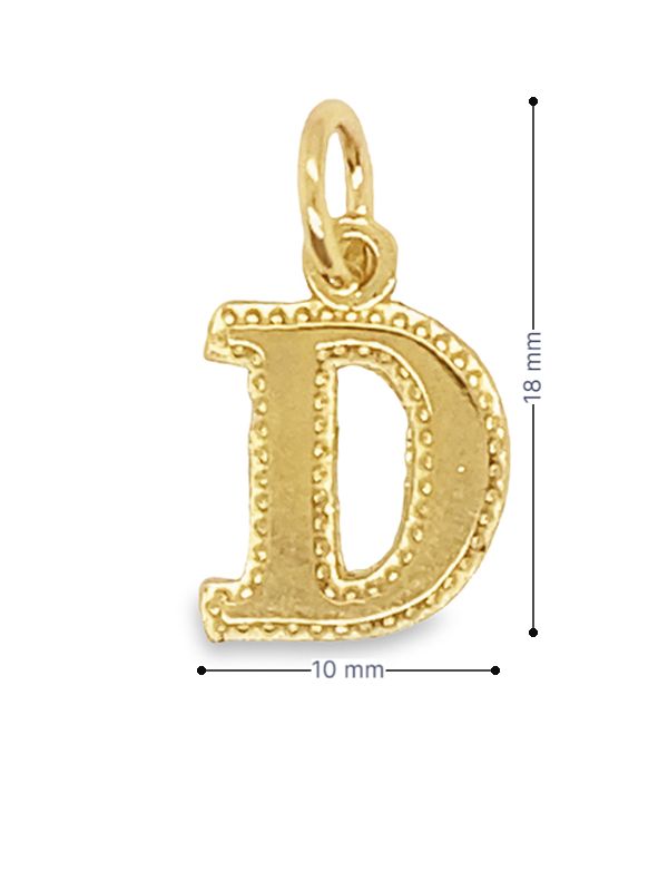 Initial Letter D Pendant in Solid 10K Yellow Gold