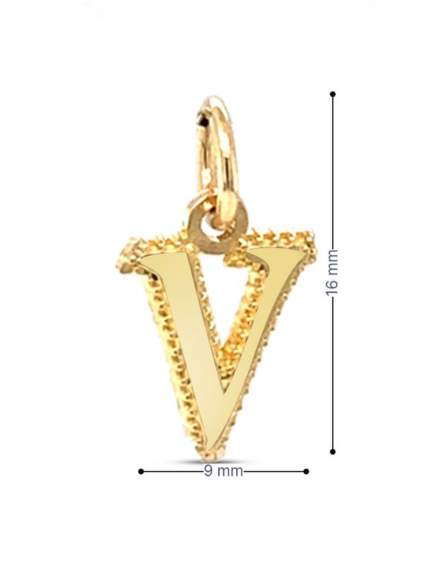 10K Yellow Gold Initial Letter V Pendant