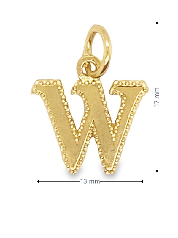 10K Solid Yellow Gold Initial Letter W Pendant