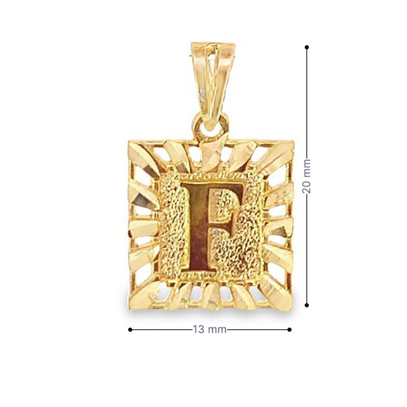 Initial Letter F Square Pendant in 10K Yellow Gold