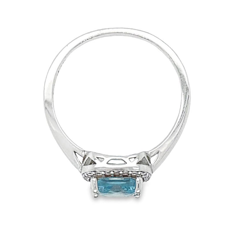 March Birthstone Aquamarine Color CZ Ring in Sterling Silver
