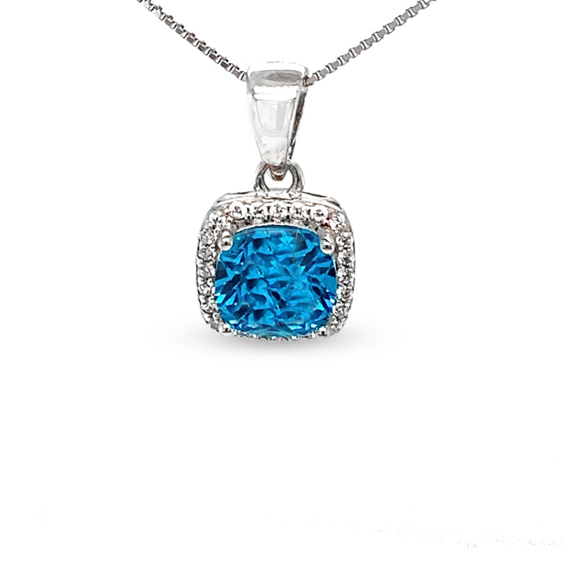 December Birthstone Color Blue CZ Cushion Pendant in Sterling Silver