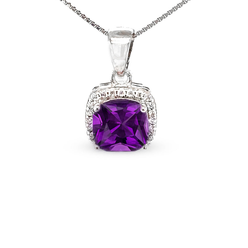 February Birthstone Amethyst Color CZ Pendant in Sterling Silver