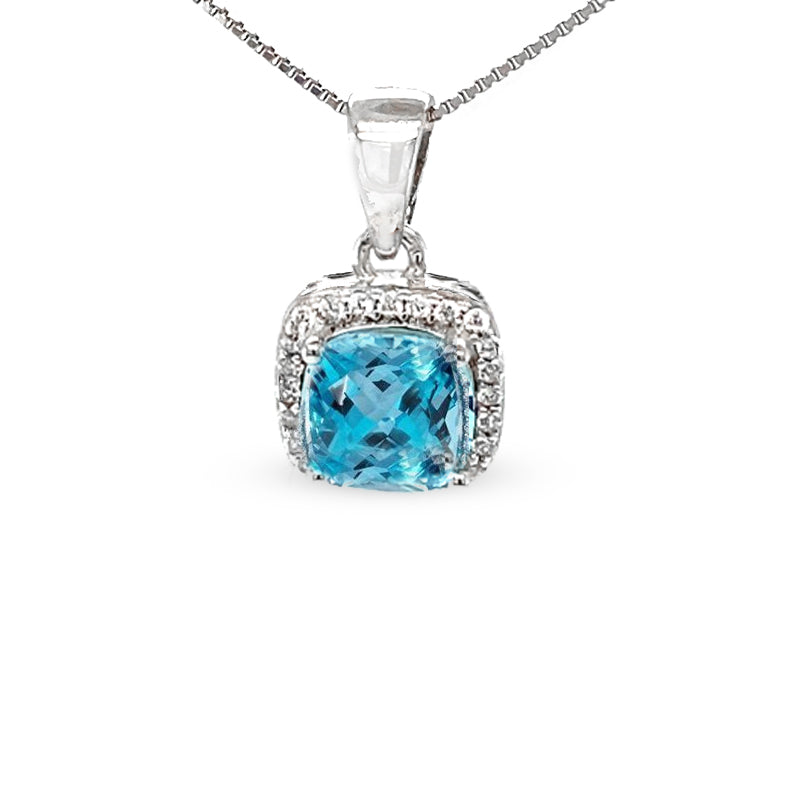 March Birthstone Color CZ Cushion Pendant in Sterling Silver