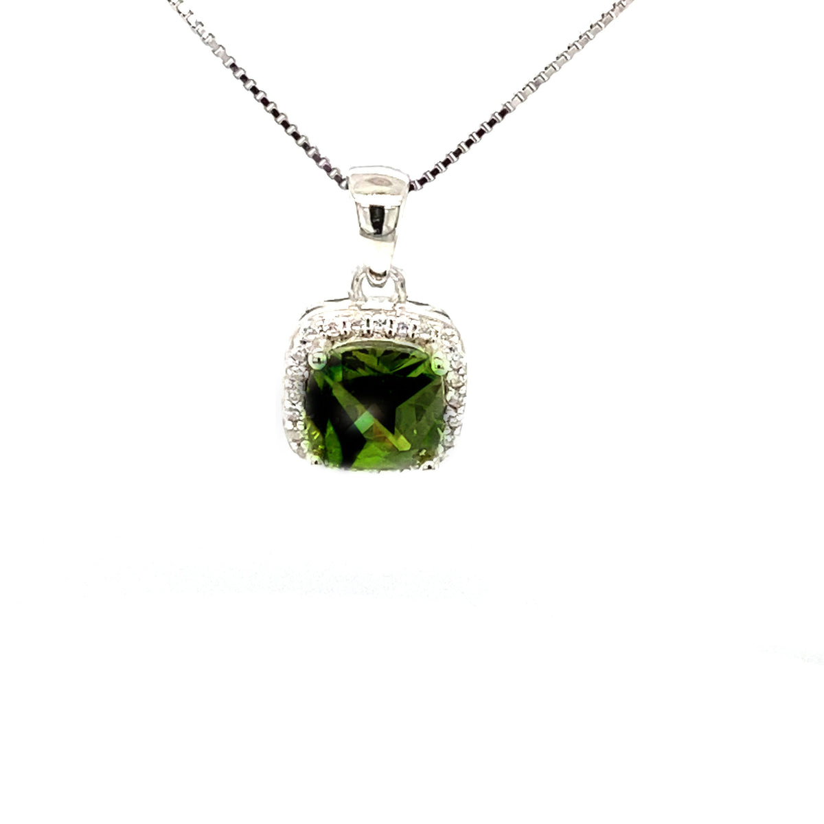 August Birthstone Peridot Color CZ Pendant in Sterling Silver