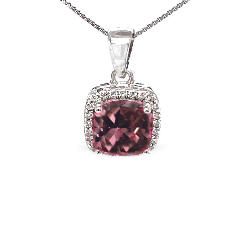 October Cushion Birthstone Color CZ Pendant in Sterling Silver