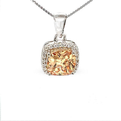 November Birthstone Color CZ Cushion Pendant in Sterling Silver