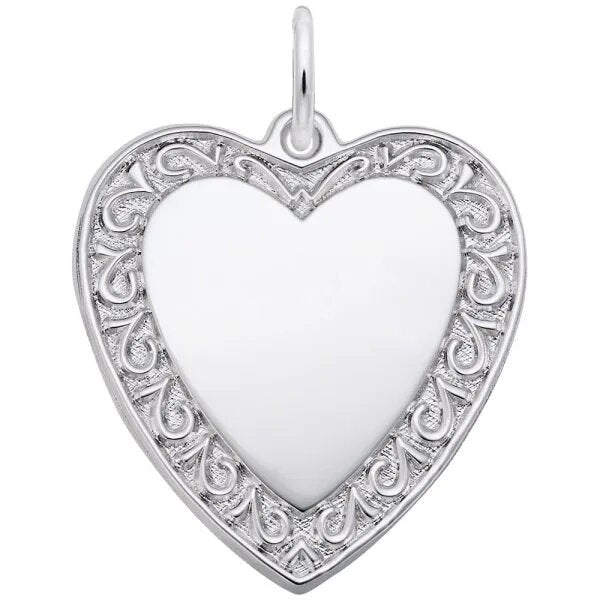 Scrolled Classic Sterling Silver Heart Charm