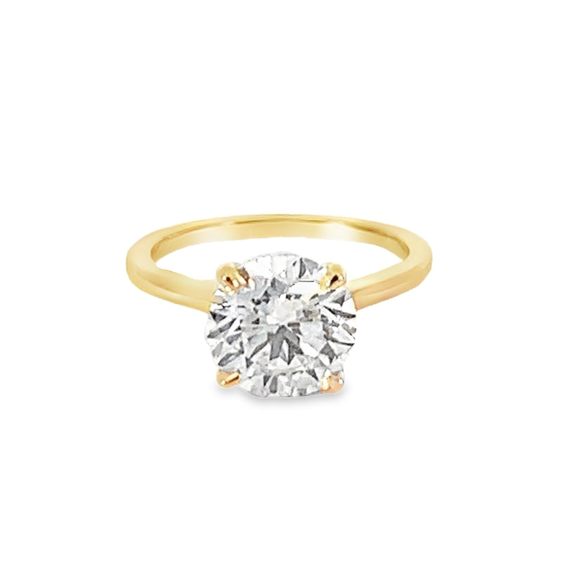 3.09 Carat Round Lab Grown Diamond Solitaire Ring in 14K Yellow Gold