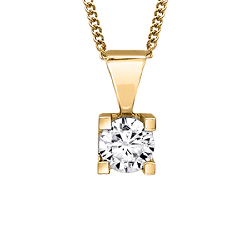 Canadian Diamond 0.30ct Solitaire Pendant in Four Claw Setting Set in 14K Yellow Gold