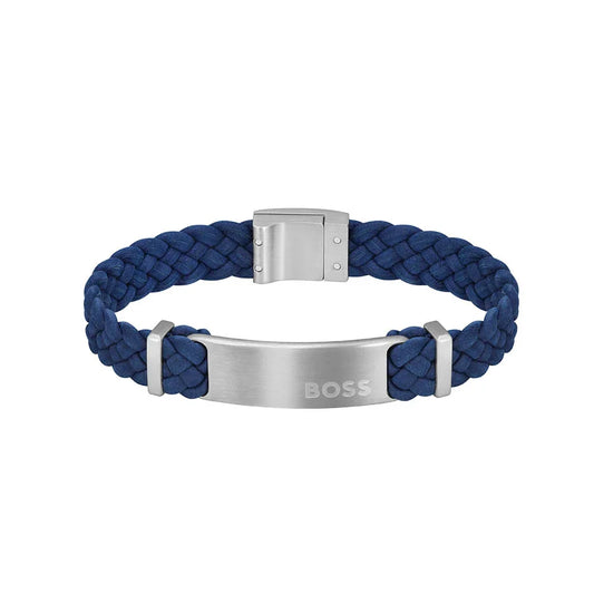 Hugo Boss Jewellery Men's Navy Braided Leather Bracelet 1580609S