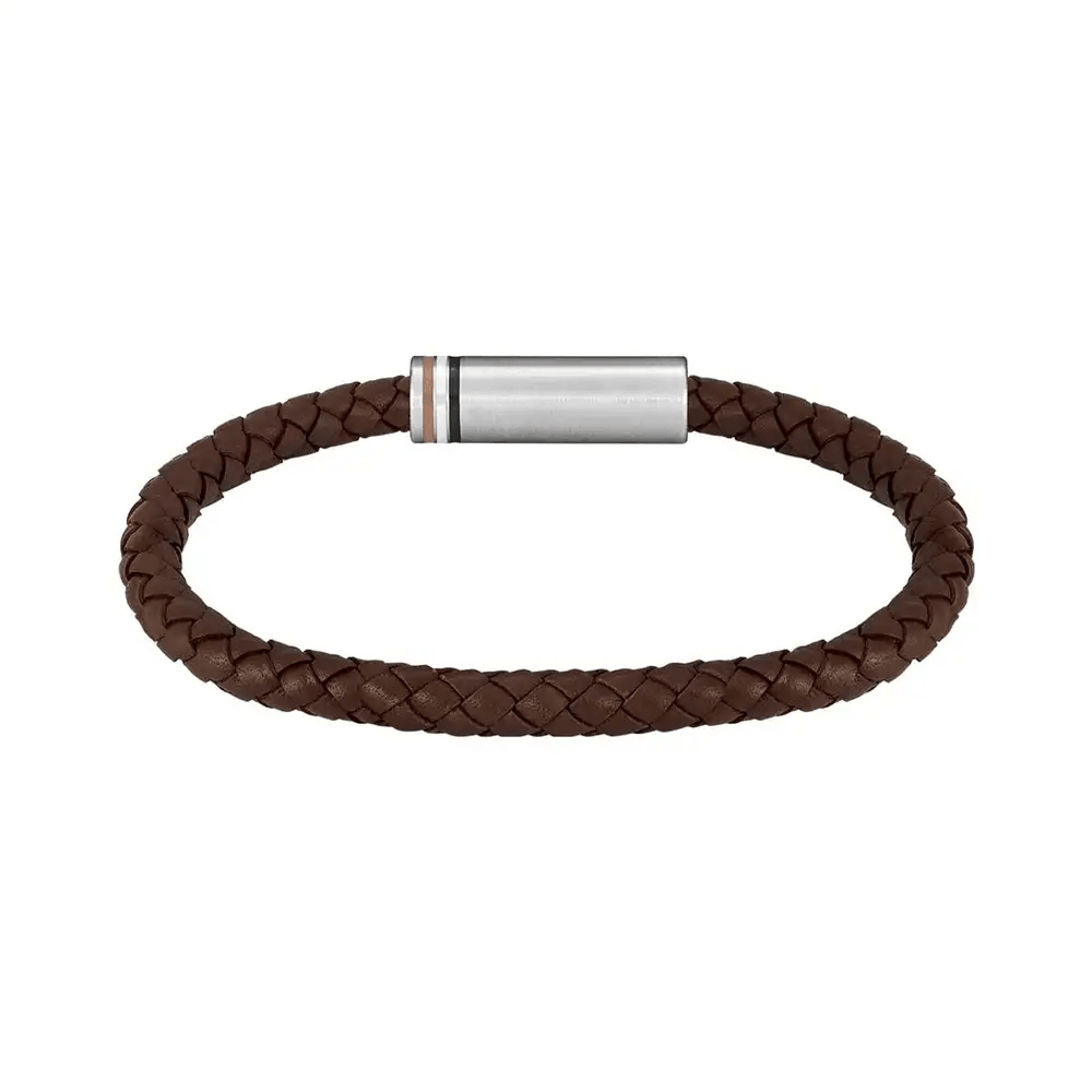 Hugo Boss Jewellery Men&#39;s Ares Single Braided Brown Leather Bracelet 1580623