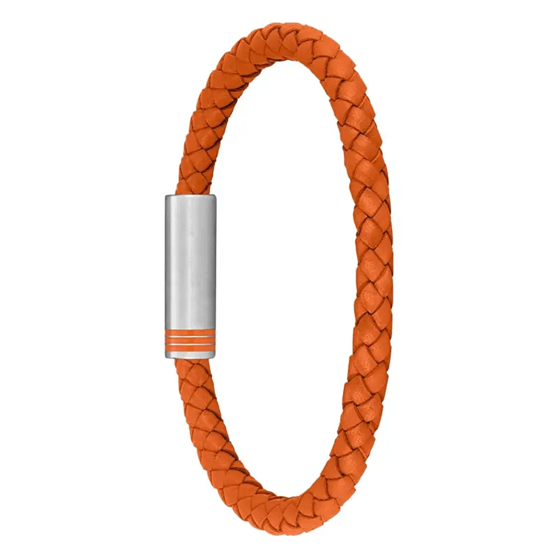 Hugo Boss Jewellery Men&#39;s Ares Single Orange Braided Leather &amp; Steel Bracelet 1580625